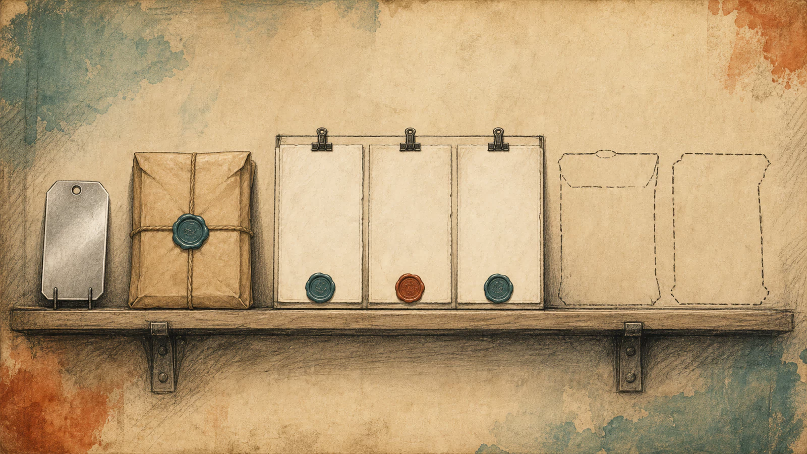 A warm-paper evidence shelf shows an intact clean tag and tarball beside two empty removed-package slots, with independent incident records bridging only documented facts.