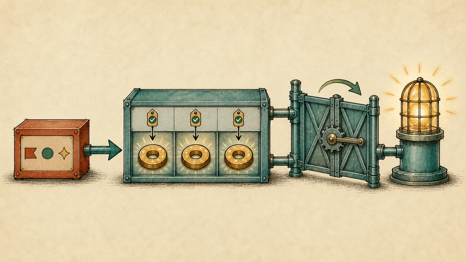 A hand-drawn three-slot array remains behind a construction gate until every tagged cell contains a collector-safe value.