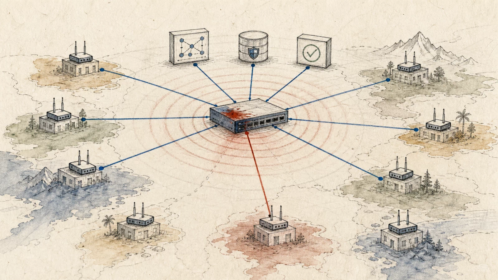 A hand-drawn control-plane map connects Manager, Controller, Validator, WAN Edge devices, and administrative identities.