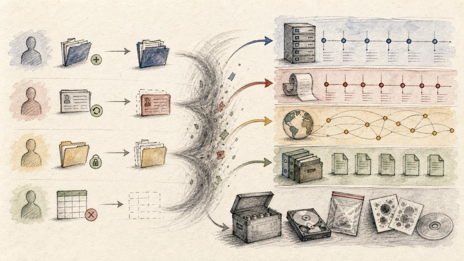 Volatile and durable evidence are separated, with collection points marked before upgrade or cleanup.