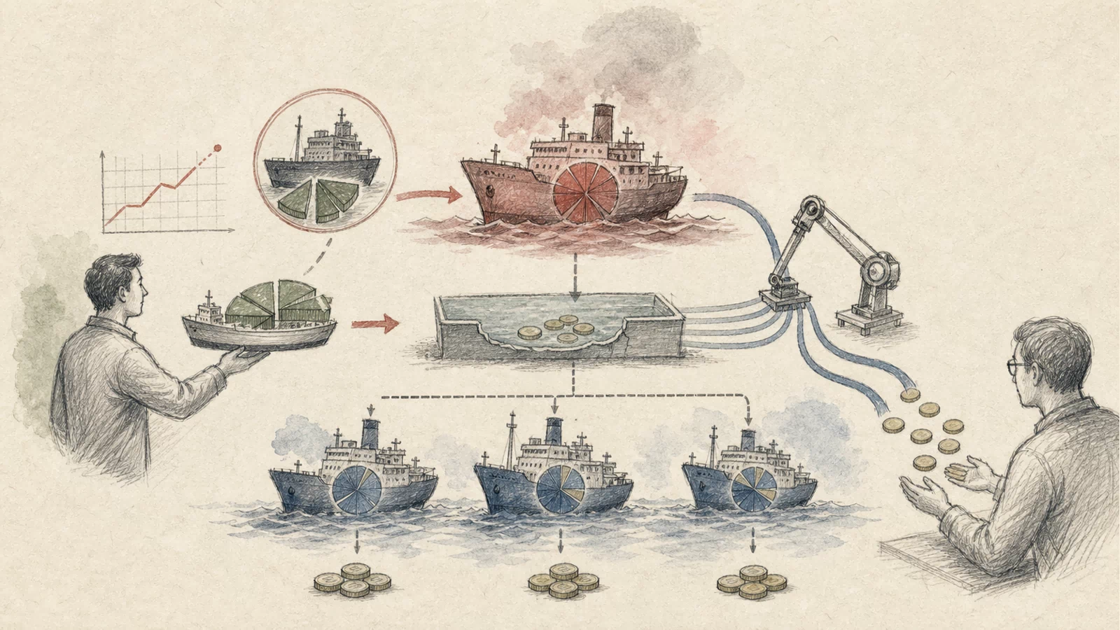 A Silo wrapper-share transfer raises the LowerRisk Ark report and Fleet-share entitlement, after which BufferArk and healthy peer Arks provide the redemption USDC.