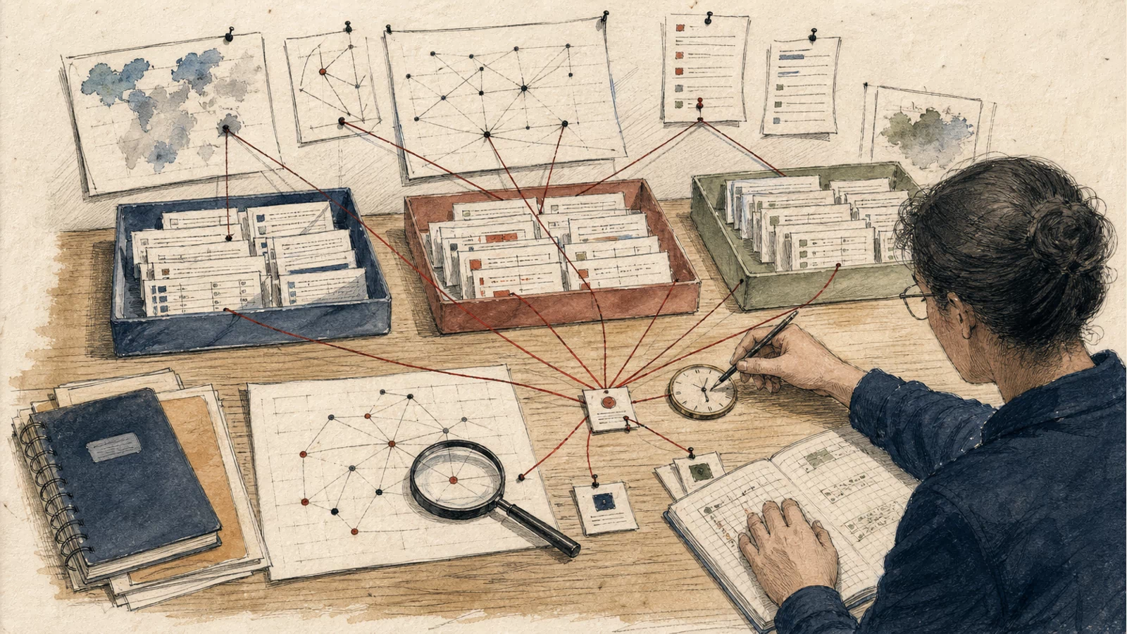 A hand-drawn response workbench arranging version proof, tool inventory, grant history, chat requests, remote audits, credential rotation, and regression traces.