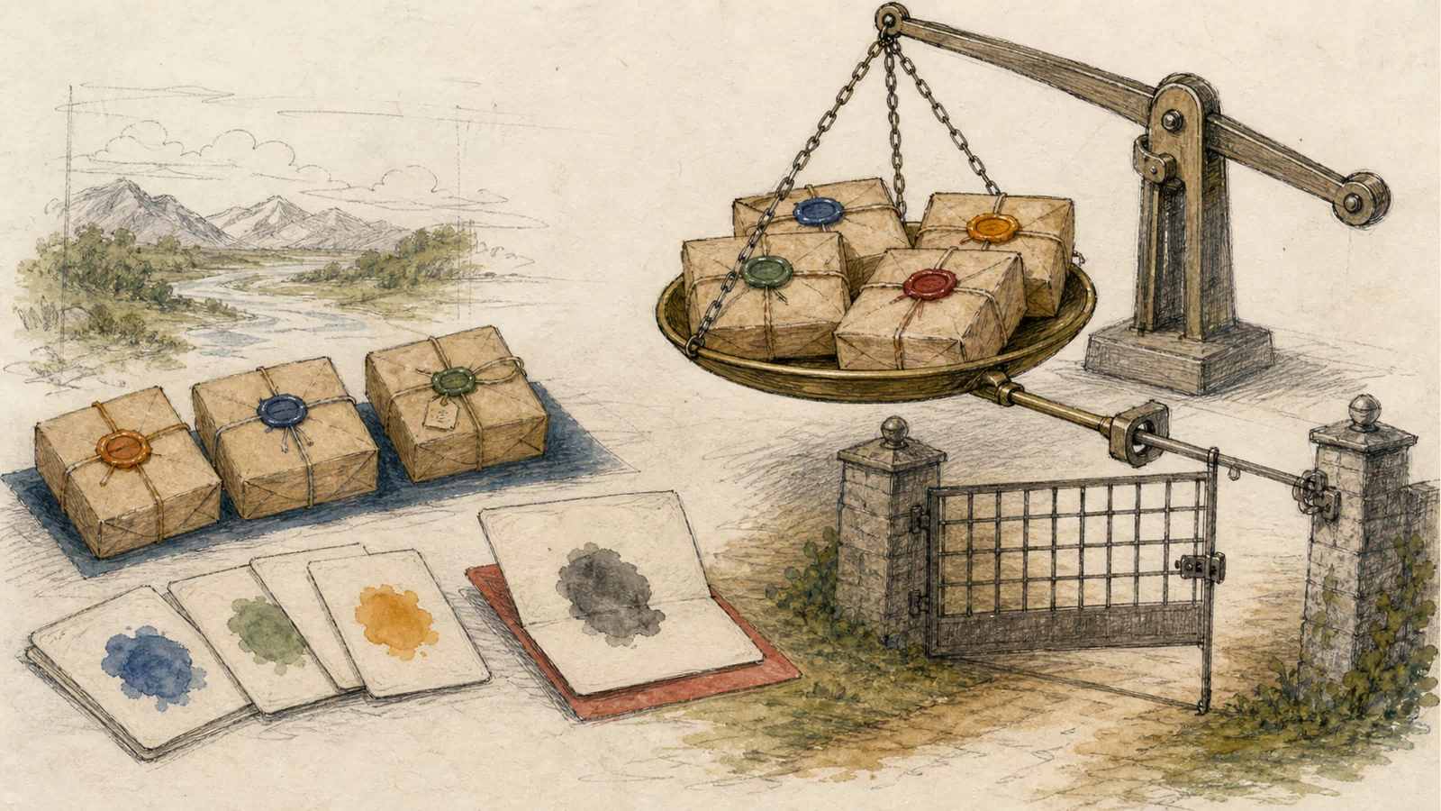 A hand-drawn sequence where a wrong password enters an asynchronous comparison, the Promise object crosses as truthy, and the actual false result arrives after the gate has opened.